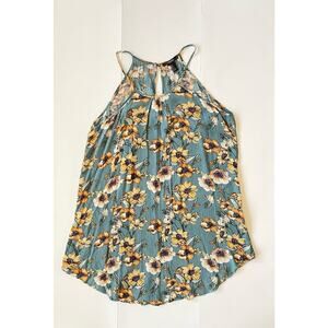 Adorable Forever 21 Green Floral Sleeveless Top Medium